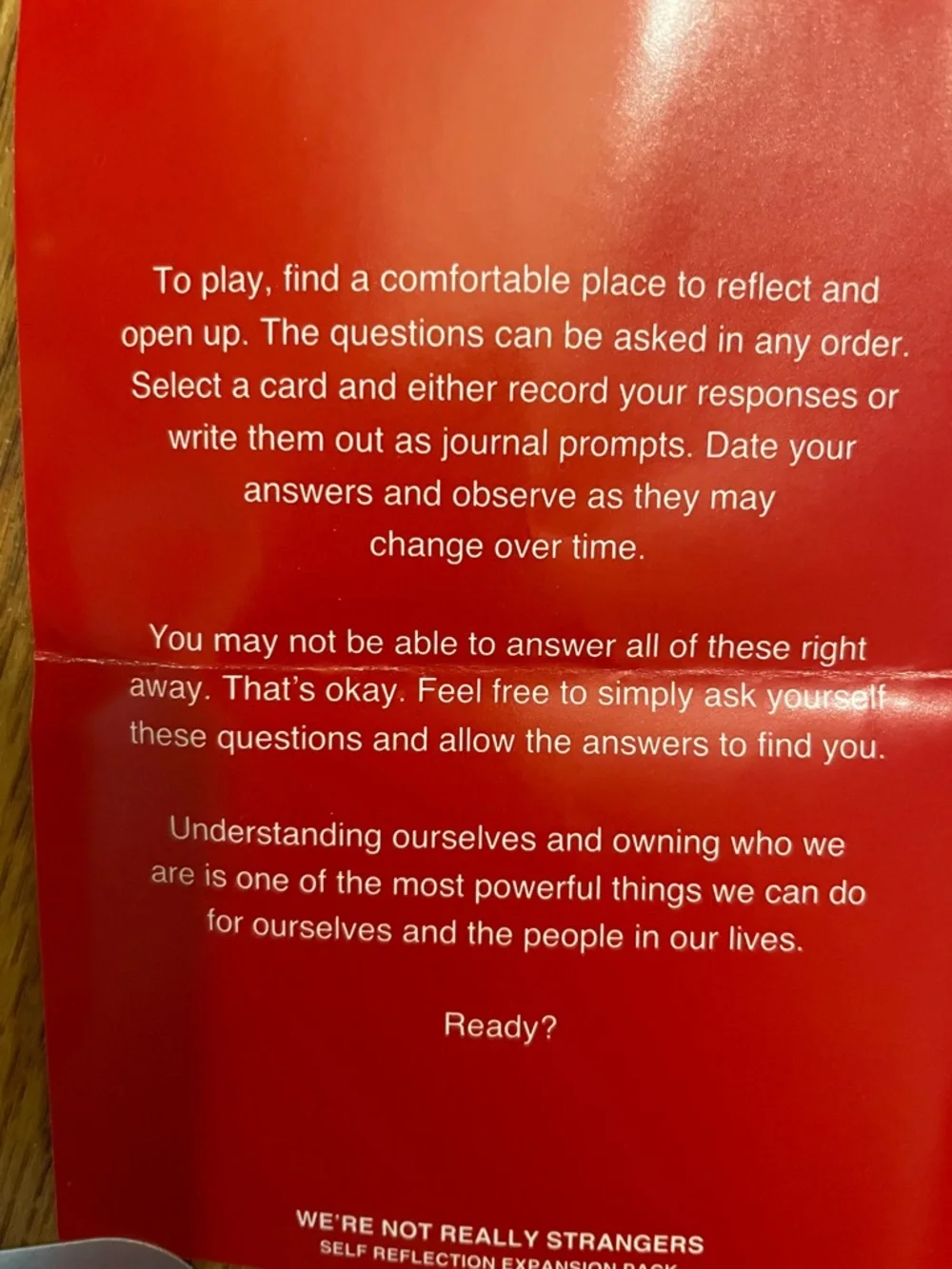 Self-Reflection Edition Cards (Red) from We’re Not Really Strangers
